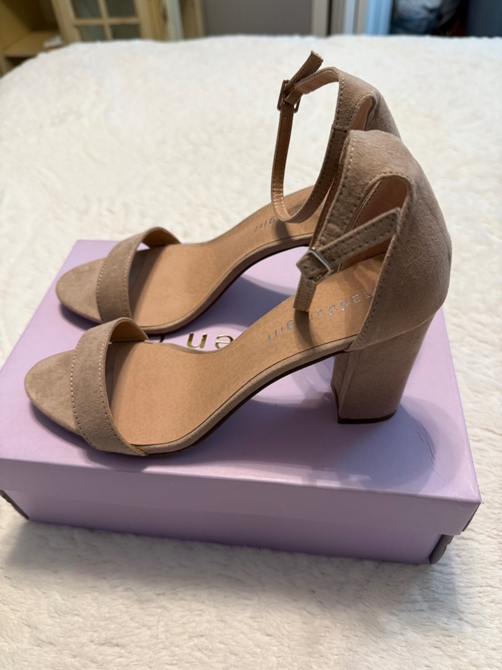 Madden Girl Taupe Ankle-Strap Block Heels